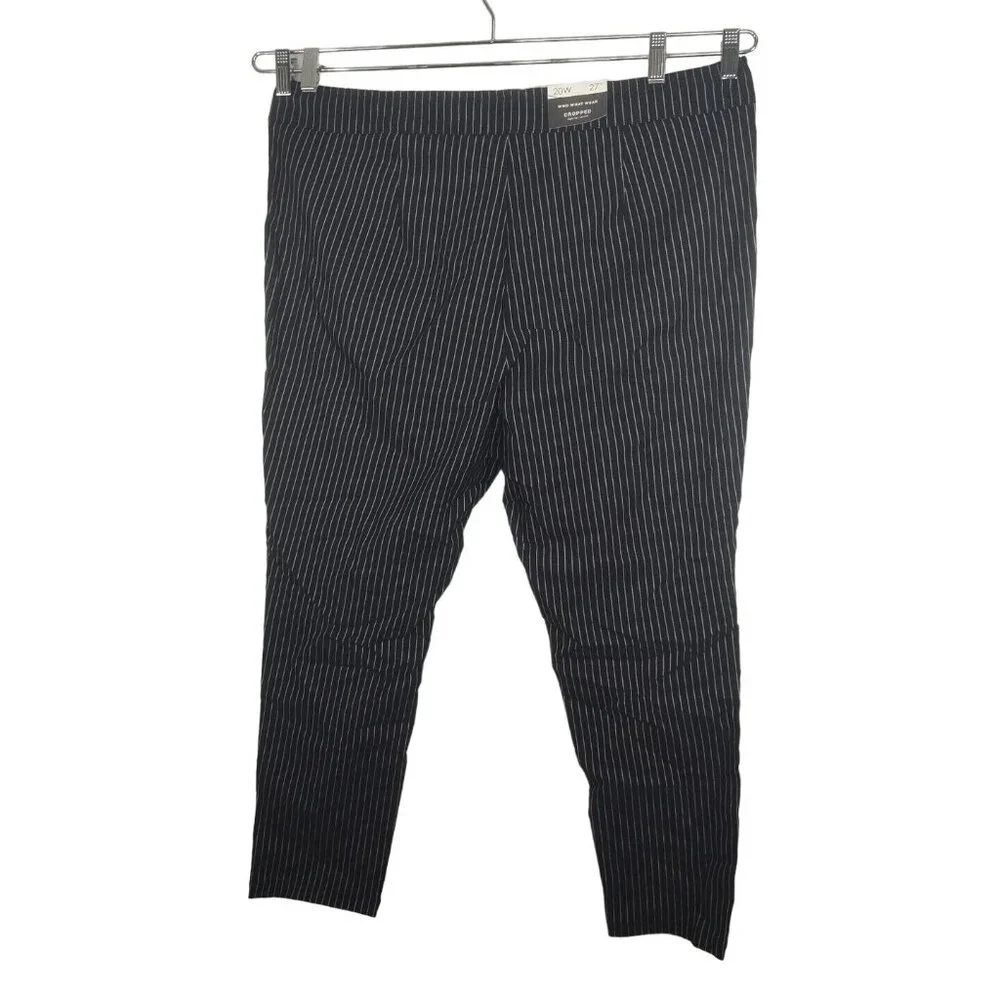 Who What Wear Cropped High Rise Stretch Pants Women Size 16W Black White Stripe - Picture 3 of 7